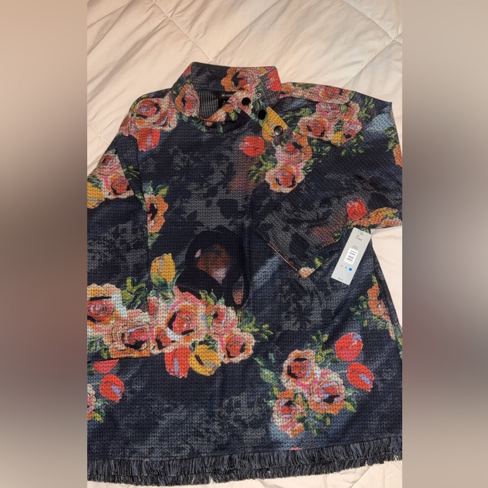 Ali Miles Vibrant Knit Top with Blue and Yellow Accents